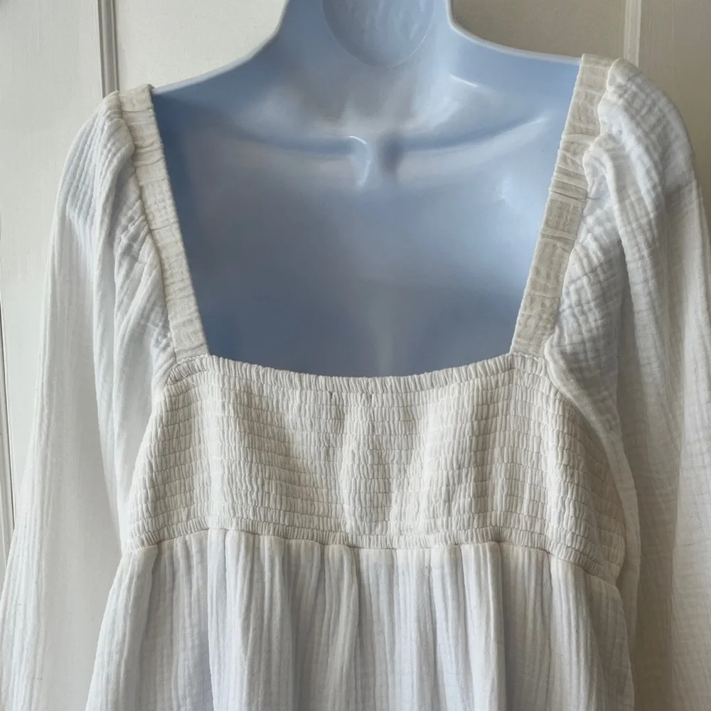 NWT J. Crew Cotton Long Sleeve Dress Women L White Pockets Cottage Babydoll Flaw